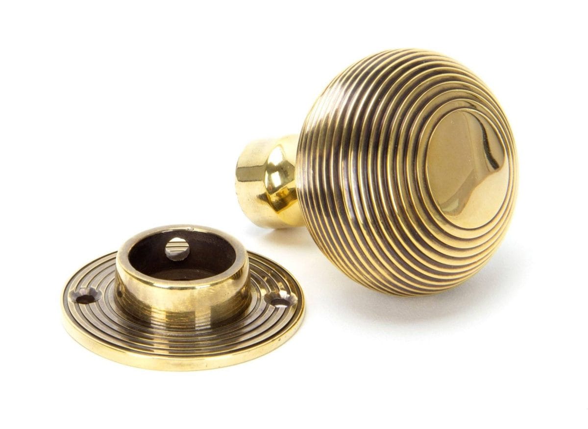 Antique Brass Beehive Heavy Mortice_Rim Knob Set Rose View Home Refresh 2020