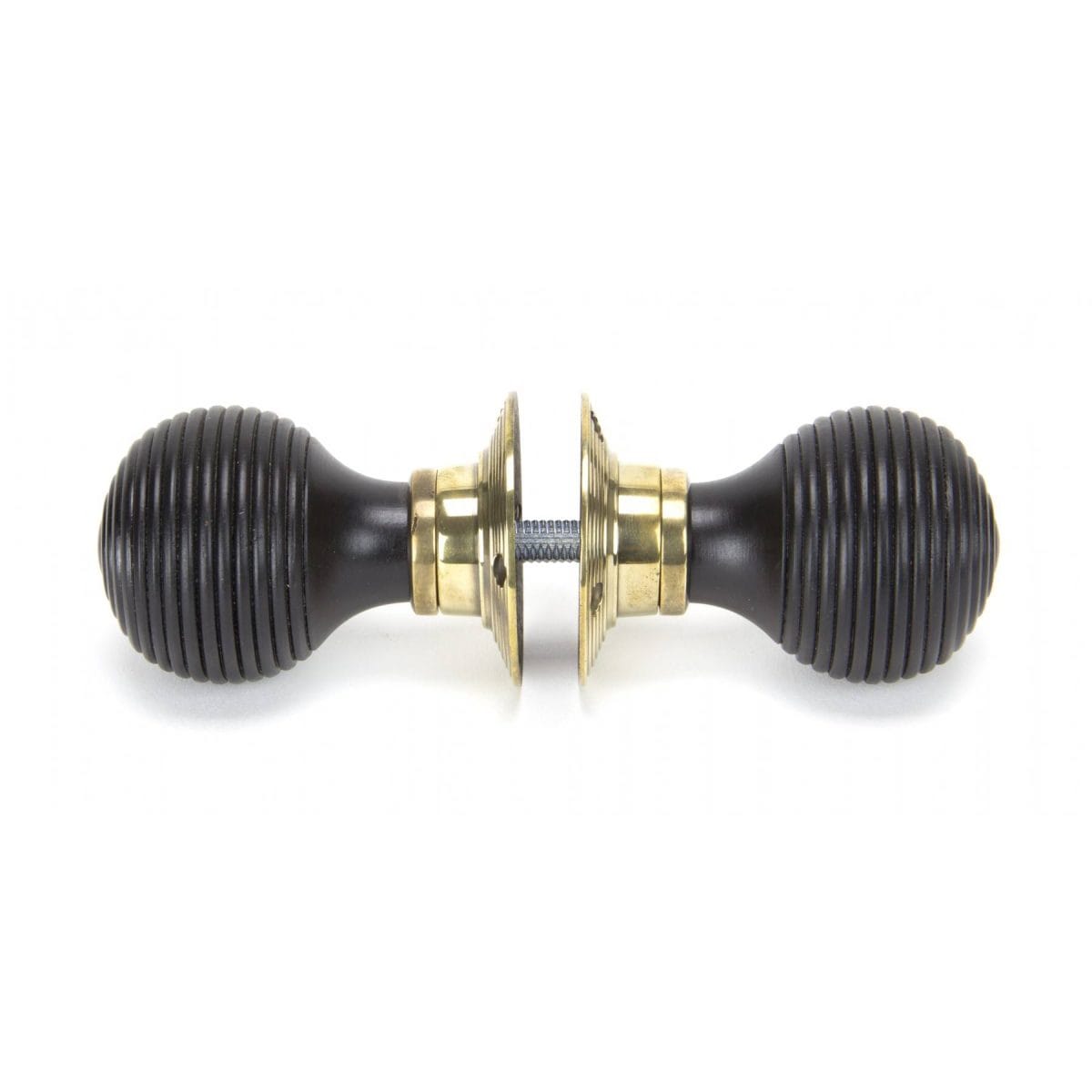 Ebony Mortice_Rim Beehive Knob Set – Antique Brass Roses Side View Home Refresh 2020