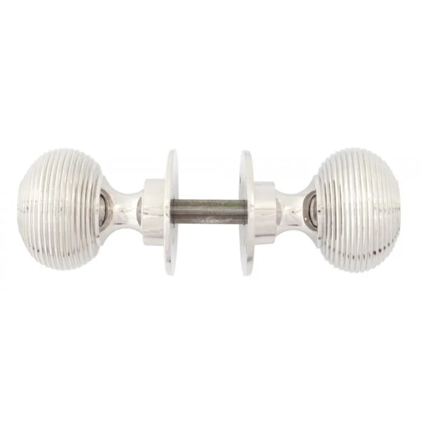 Polished Nickel Beehive Mortice Rim Knobs Side View Home Refresh 2020