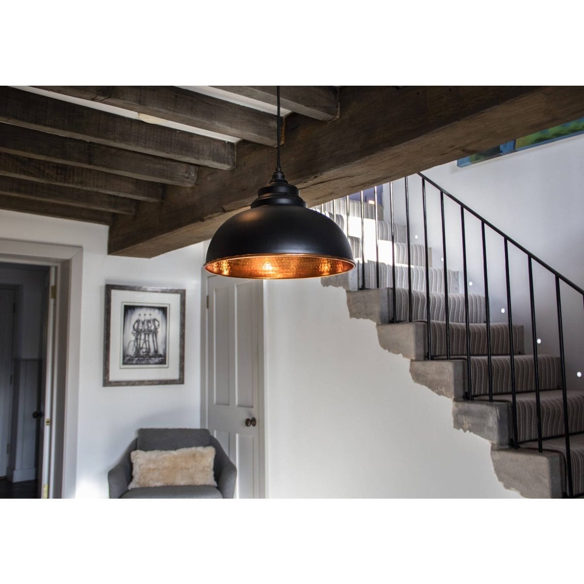 Black & Hammered Copper Harborne Pendant - Image 5