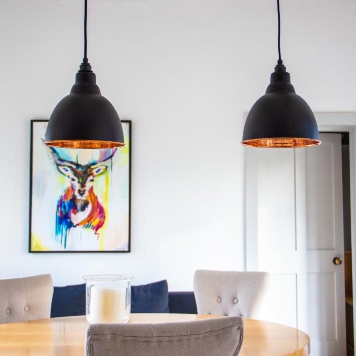 Pair of Brindley Pendant Lights Above Dining Table - Elan Black Finish