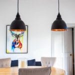 Pair of Brindley Pendant Lights Above Dining Table - Elan Black Finish
