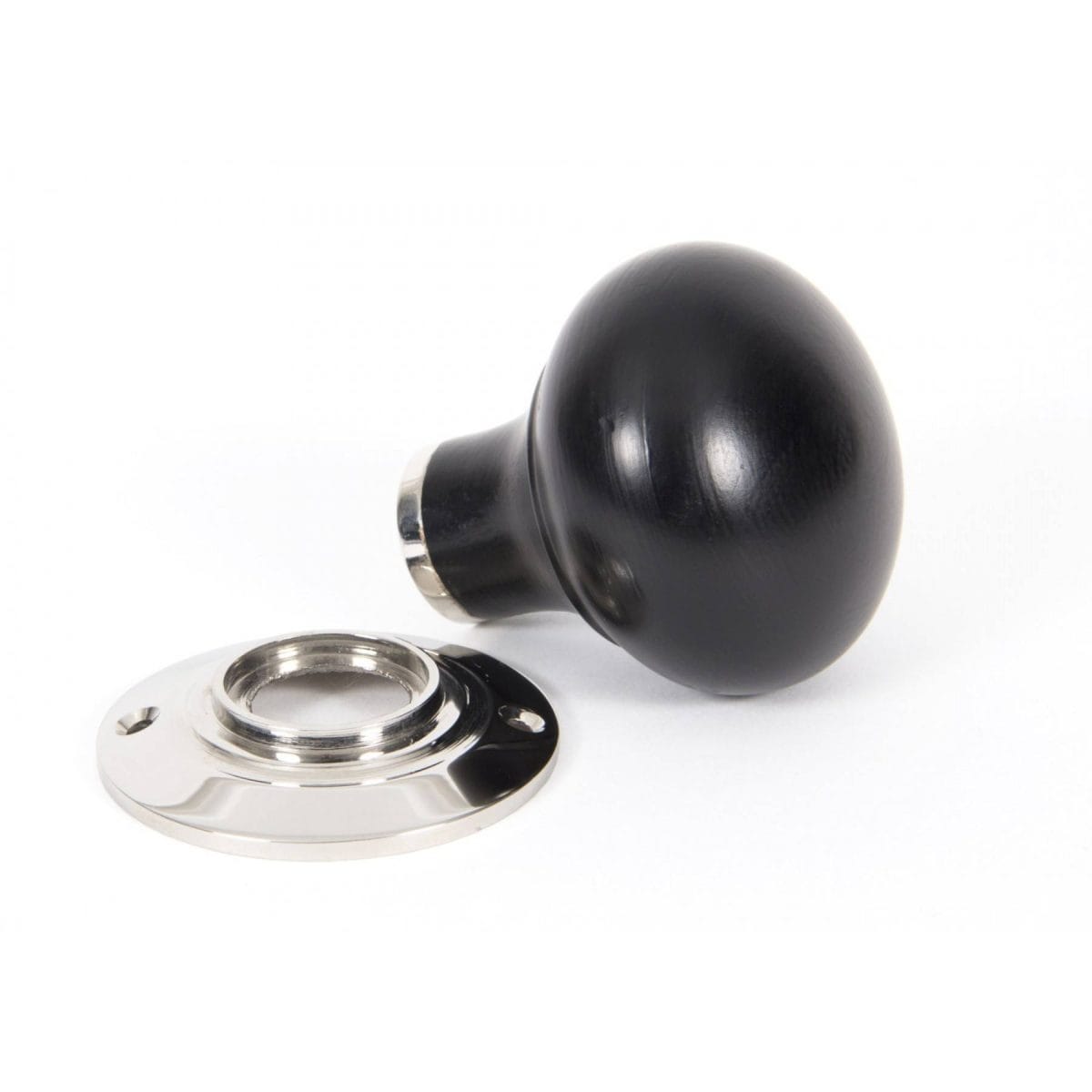 Ebony & Polished Nickel Bun Mortice/Rim Knob Set - Image 3