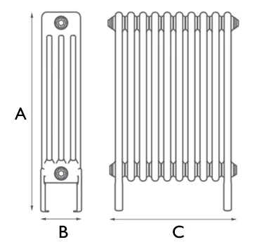 Home Refresh Carron Enderby 4 Column, 10 Section Steel Radiator - 710mm Drawing