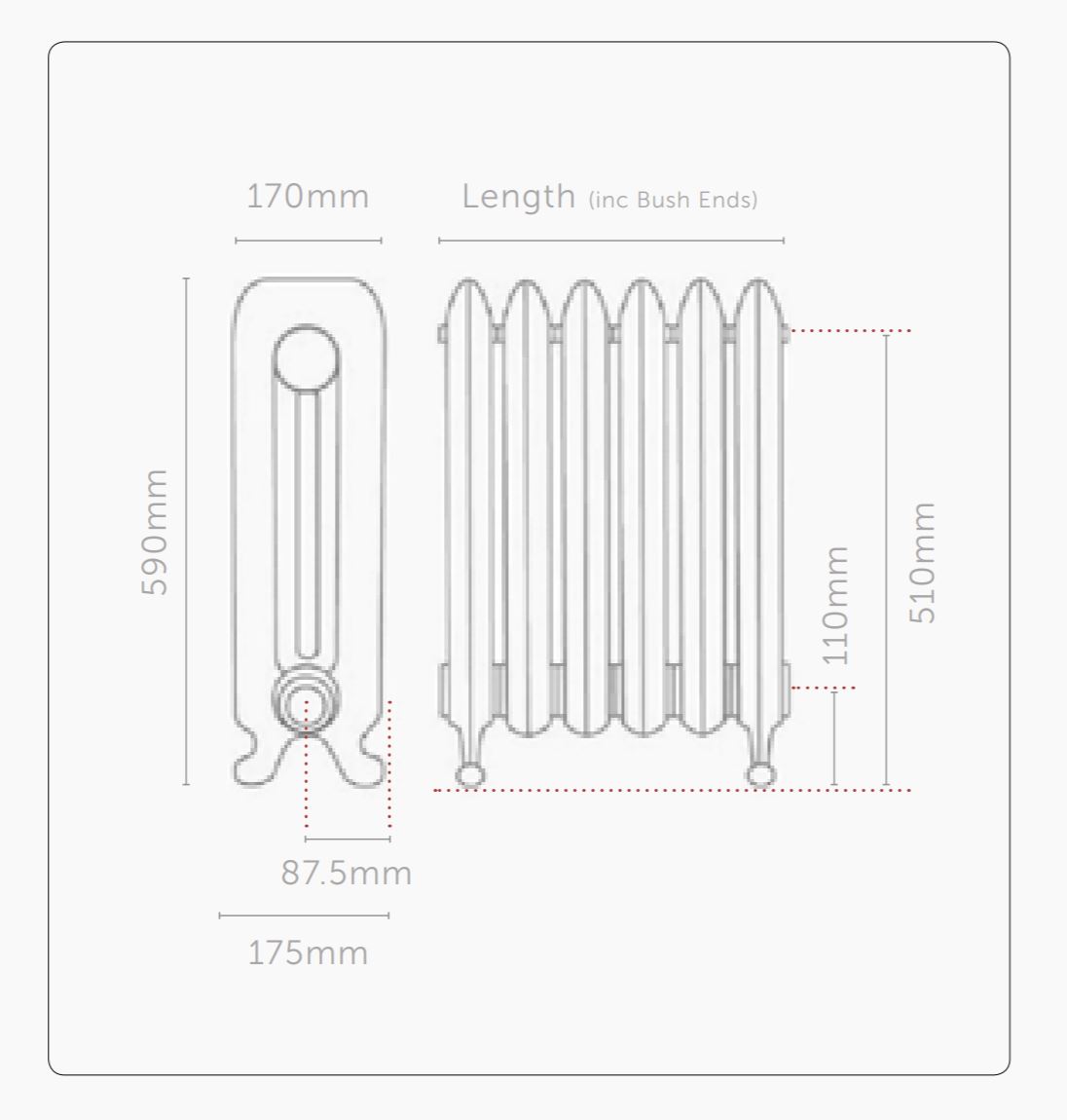 Home Refresh Paladin Montpellier Cast Iron Radiator 590mm Drawing 1