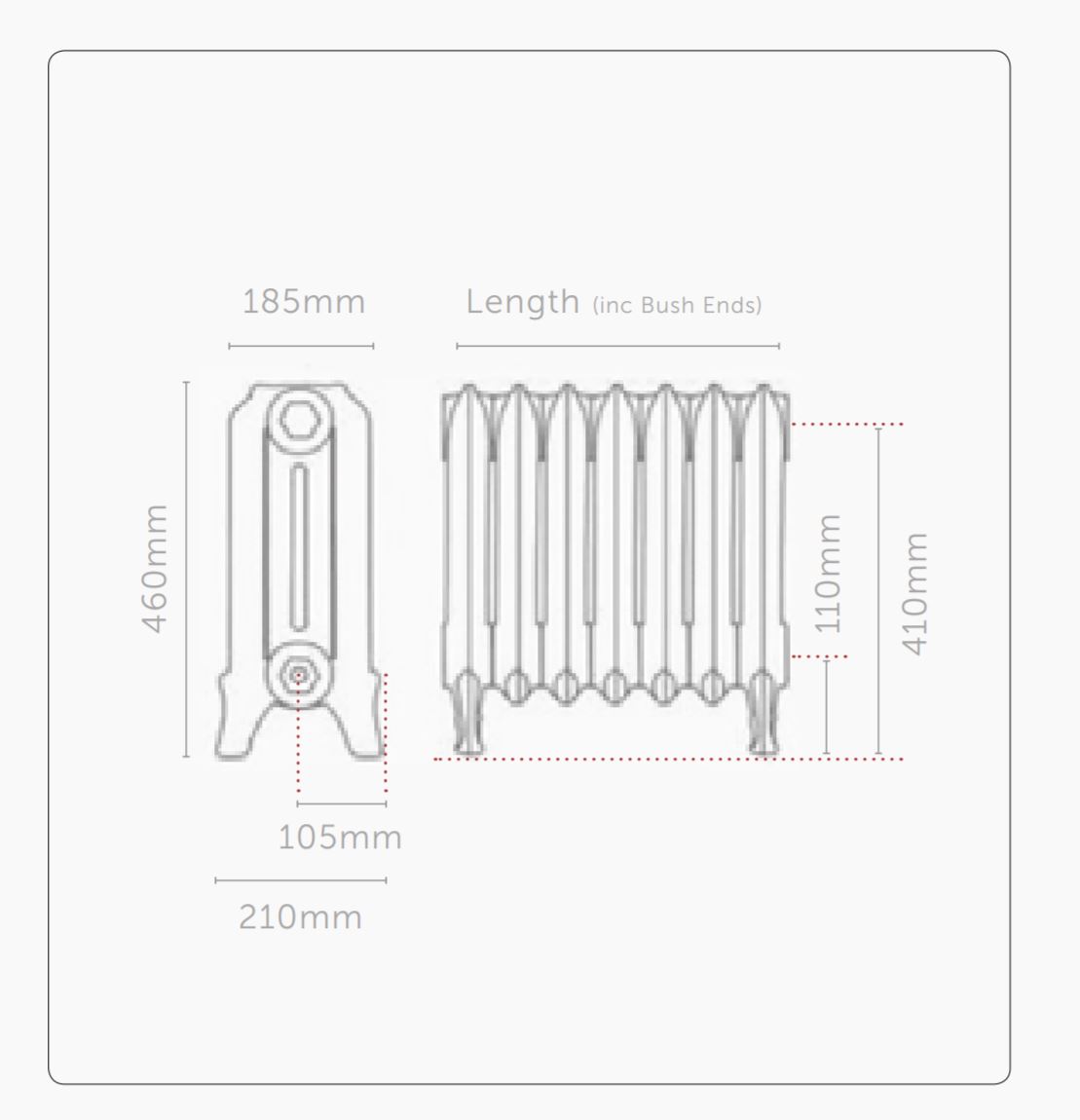 Home Refresh Paladin Piccadilly Cast Iron Radiator 460mm Drawing