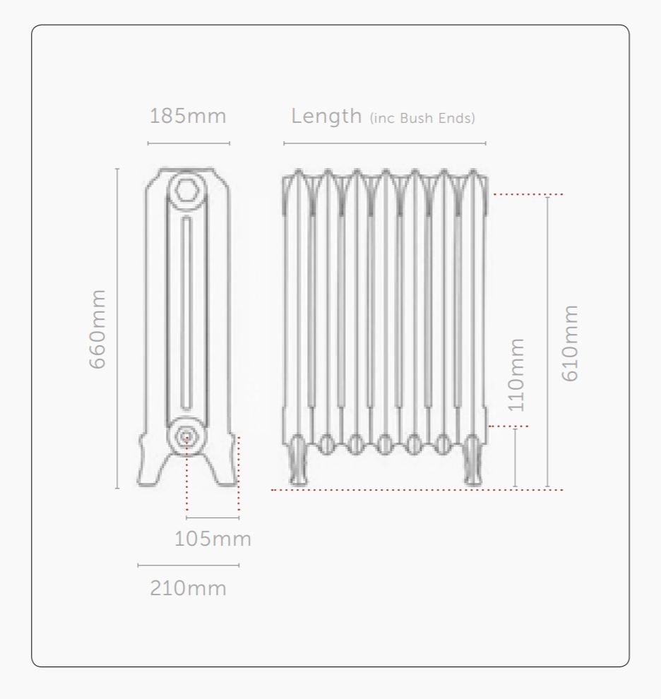 Home Refresh Paladin Piccadilly Cast Iron Radiator 660mm Drawing