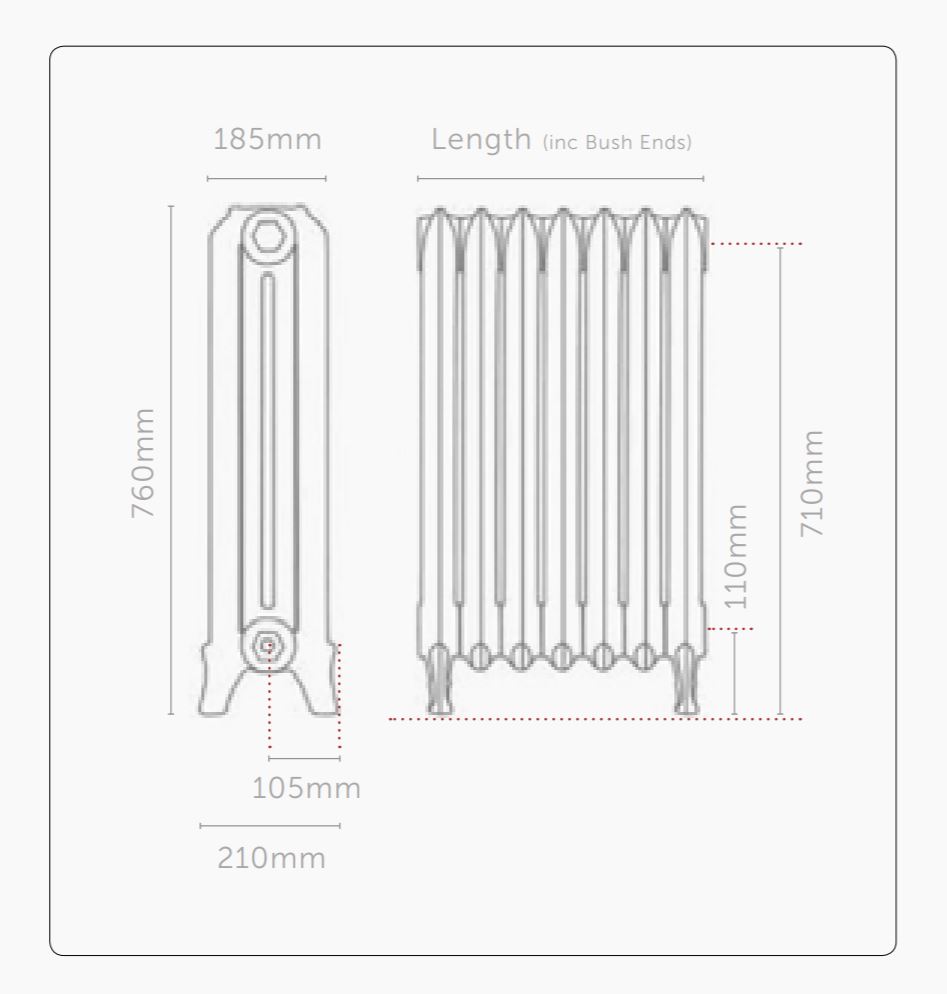 Home Refresh Paladin Piccadilly Cast Iron Radiator 760mm Drawing