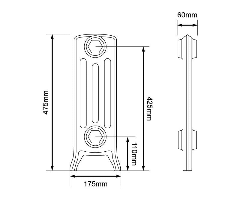 Arroll Edwardian 4 Column Cast Iron Radiator 475mm Dimensions.jpg