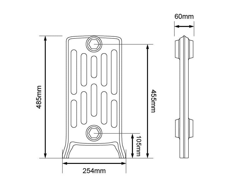 Arroll Edwardian 6 Column Cast Iron Radiator 485mm Dimensions.jpg