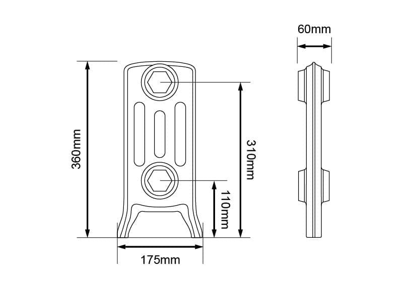 Arroll Edwardian 4 Column Cast Iron Radiator Dimensions 360mm.jpg