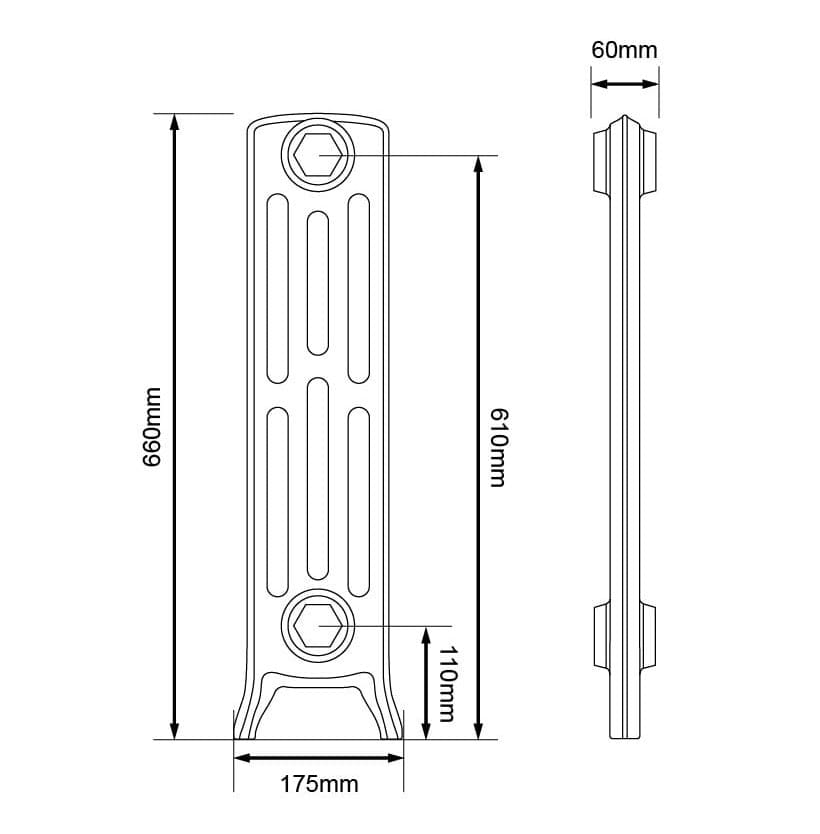 Arroll Edwardian 4 Column Cast Iron Radiator Dimensions 660mm.jpg
