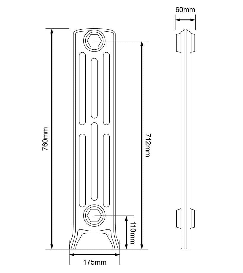 Arroll Edwardian 4 Column Cast Iron Radiator Dimensions 760mm.jpg