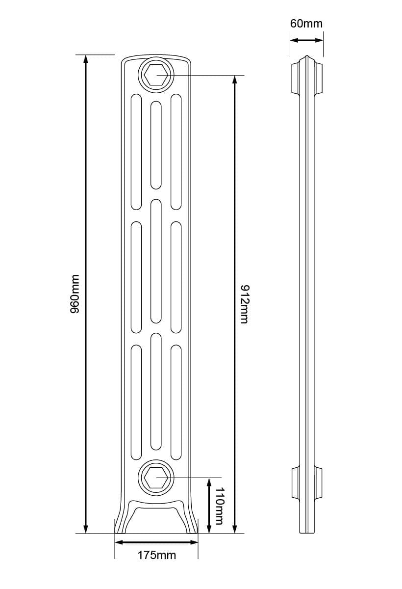 Arroll Edwardian 4 Column Cast Iron Radiator Dimensions 960mm.jpg