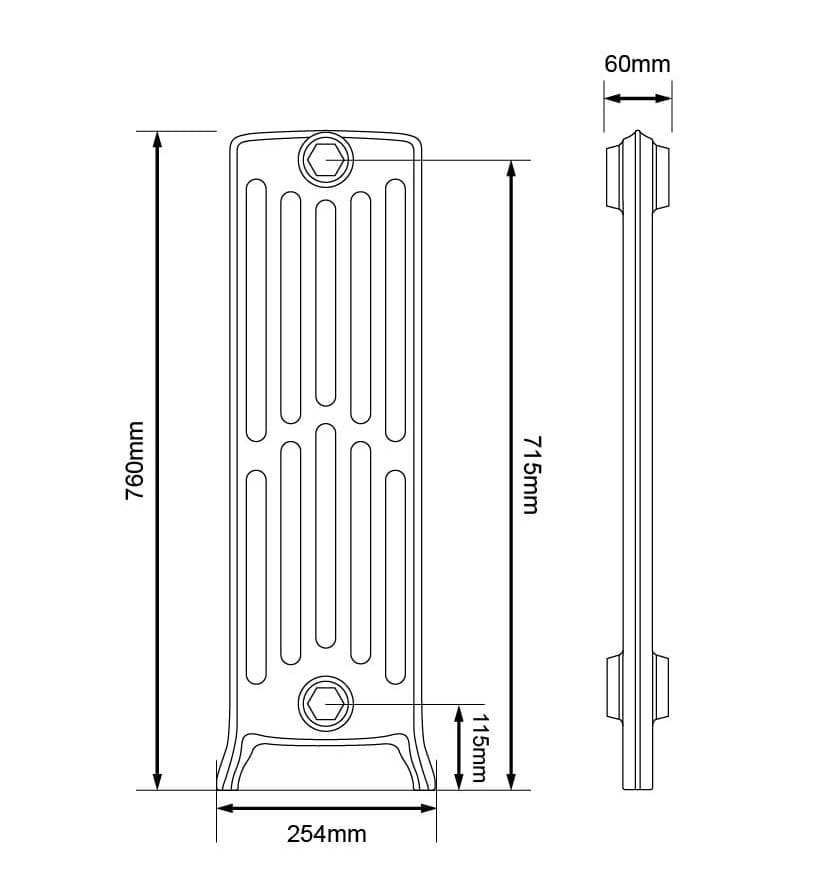 Arroll Edwardian 6 Column Cast Iron Radiator Dimensions 760mm.jpg