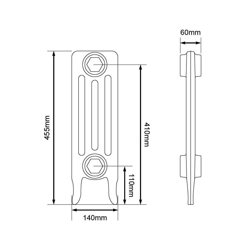 Arroll Neo-Classic 4 Column Cast Iron Radiator Dimensions 460mm.jpg