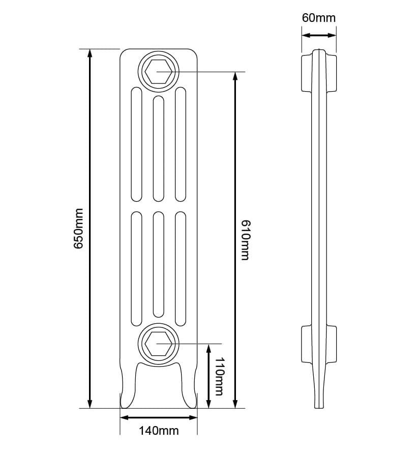 Arroll Neo-Classic 4 Column Cast Iron Radiator Dimensions 660mm.jpg