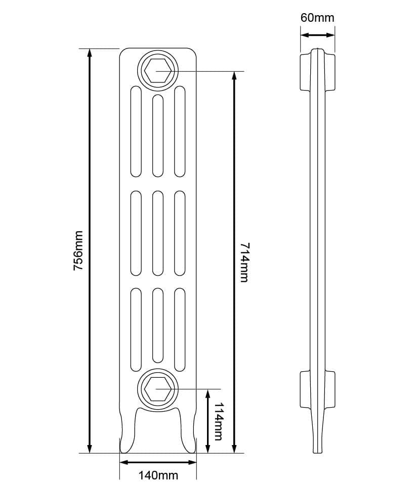 Arroll Neo-Classic 4 Column Cast Iron Radiator Dimensions 760mm.jpg