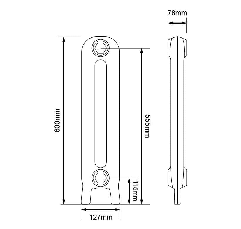 Arroll Peerless Cast Iron Radiator Dimensions 600mm.jpg