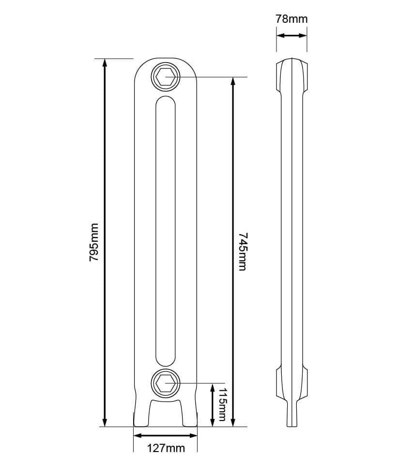 Arroll Peerless Cast Iron Radiator Dimensions 795mm.jpg