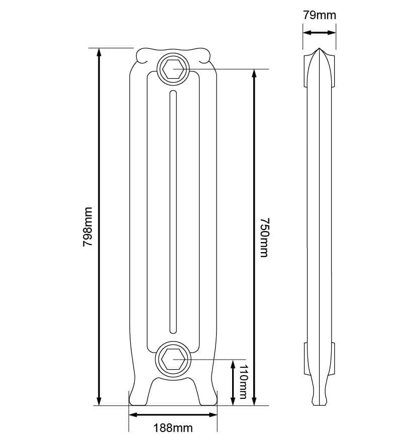 Arroll Prince Cast Iron Radiator Dimensions 800mm.jpg