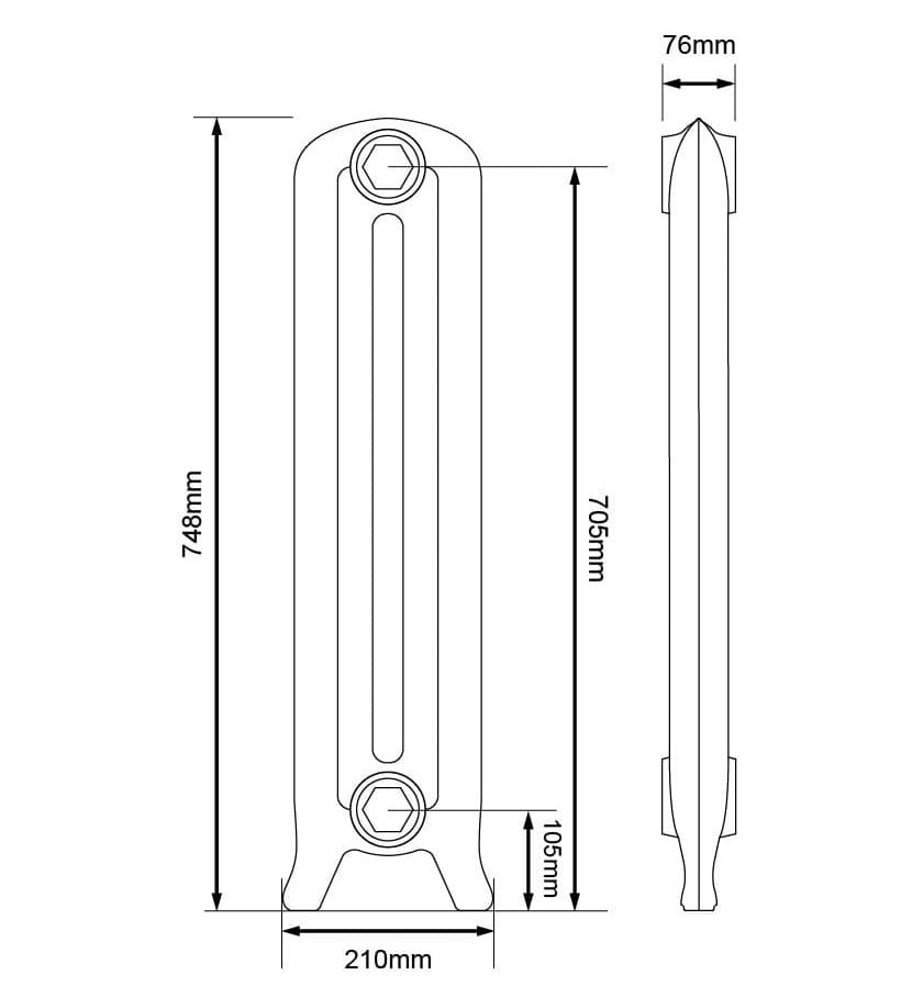 Arroll Princess Cast Iron Radiator Dimensions 750mm.jpg