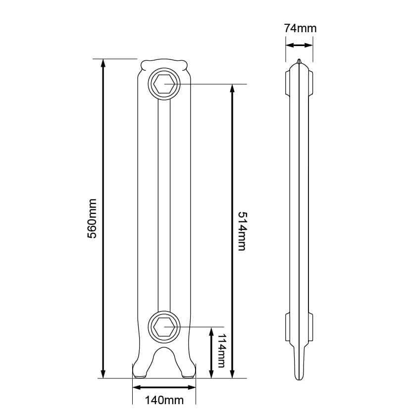 Arroll Rococo 1 Column Cast Iron Radiator Dimensions 560mm.jpg