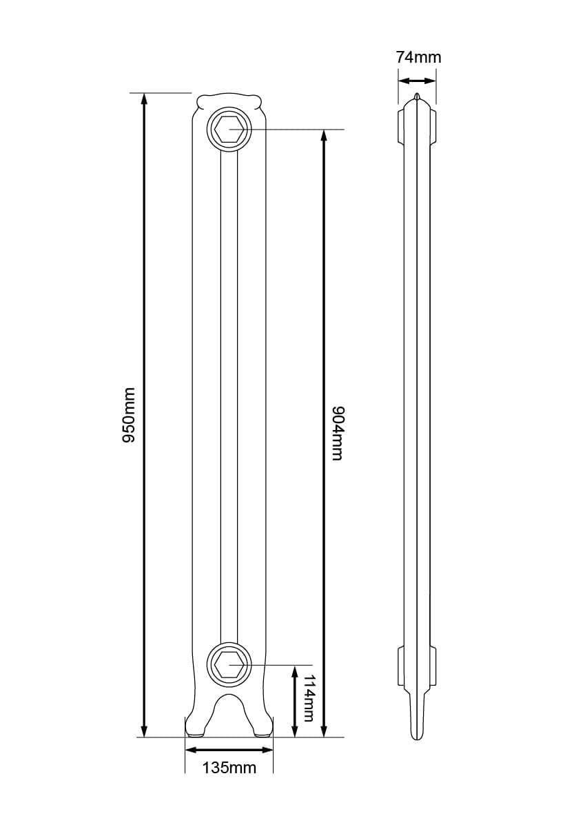 Arroll Rococo 1 Column Cast Iron Radiator Dimensions 950mm.jpg