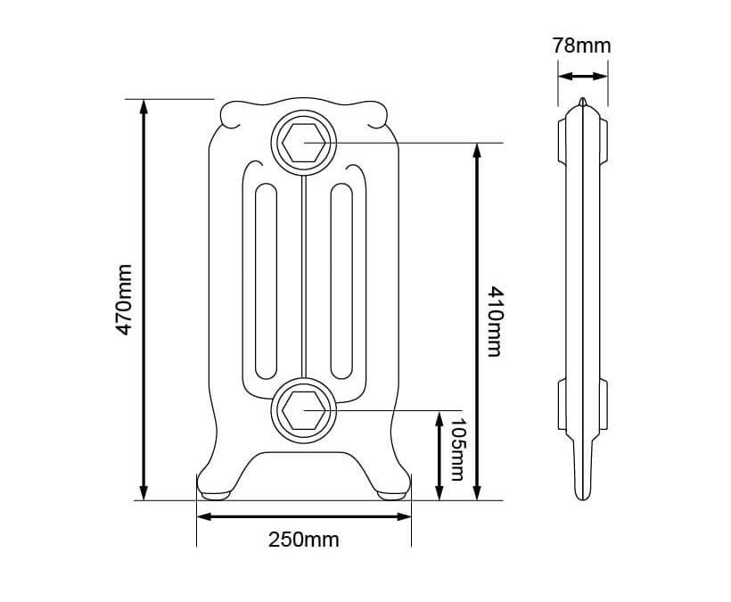 Arroll Rococo 3 Column Cast Iron Radiator Dimensions 470mm.jpg
