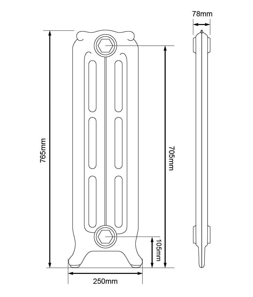 Arroll Rococo 3 Column Cast Iron Radiator Dimensions 765mm.jpg