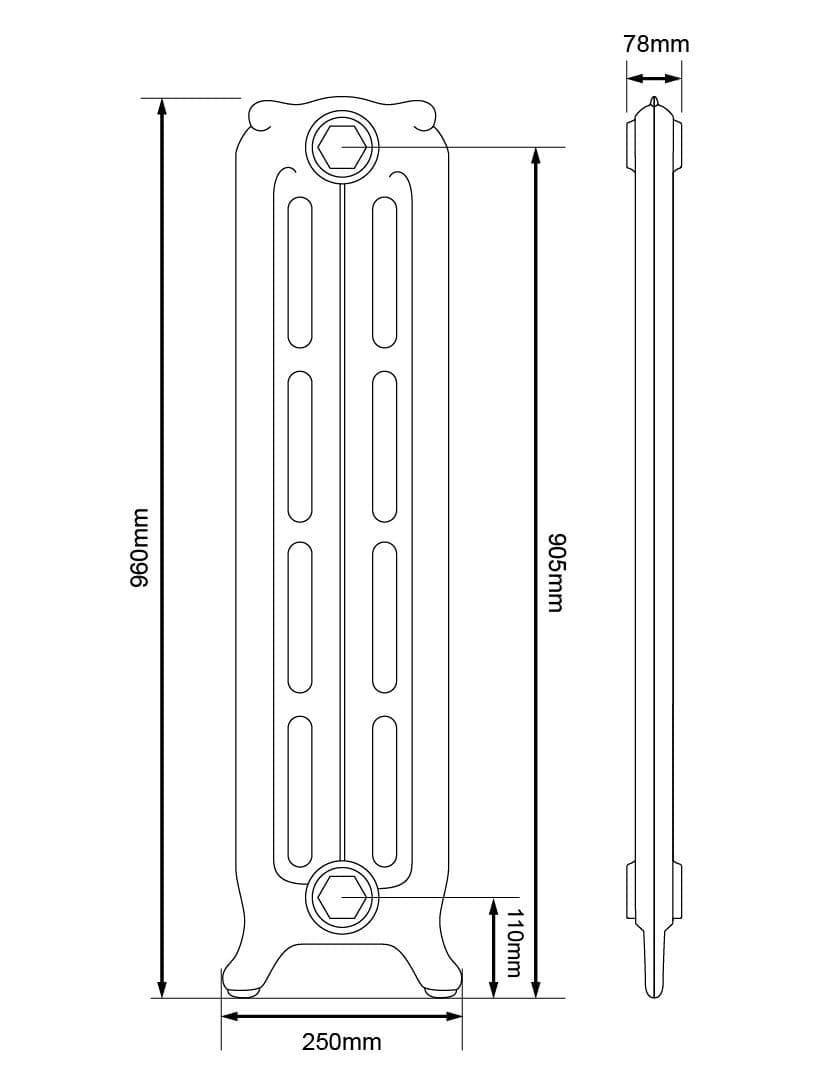 Arroll Rococo 3 Column Cast Iron Radiator Dimensions 960mm.jpg