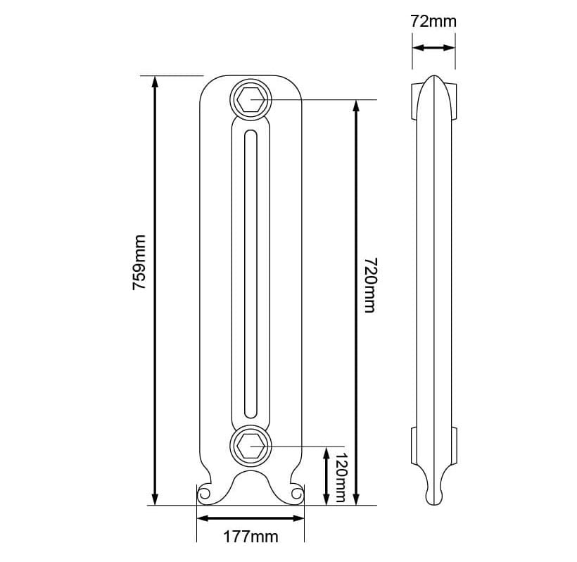 Arroll Sunflower Cast Iron Radiator Dimensions 760mm.jpg