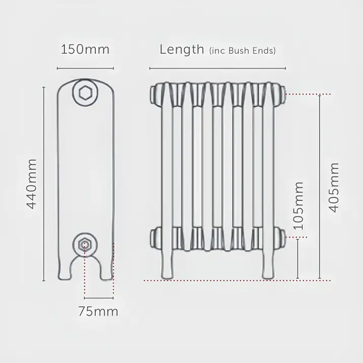 Paladin Clarendon Cast Iron Radiator Dimensions 440mm.webp