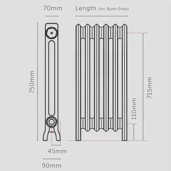 Paladin Elizabethan Cast Iron Radiator Dimensions 750mm.webp