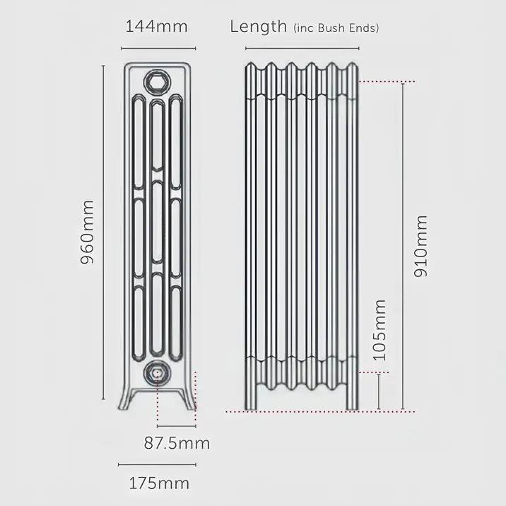 Paladin Neo Georgian 4 Column Cast Iron Radiator Diemsnsions 960mm.webp
