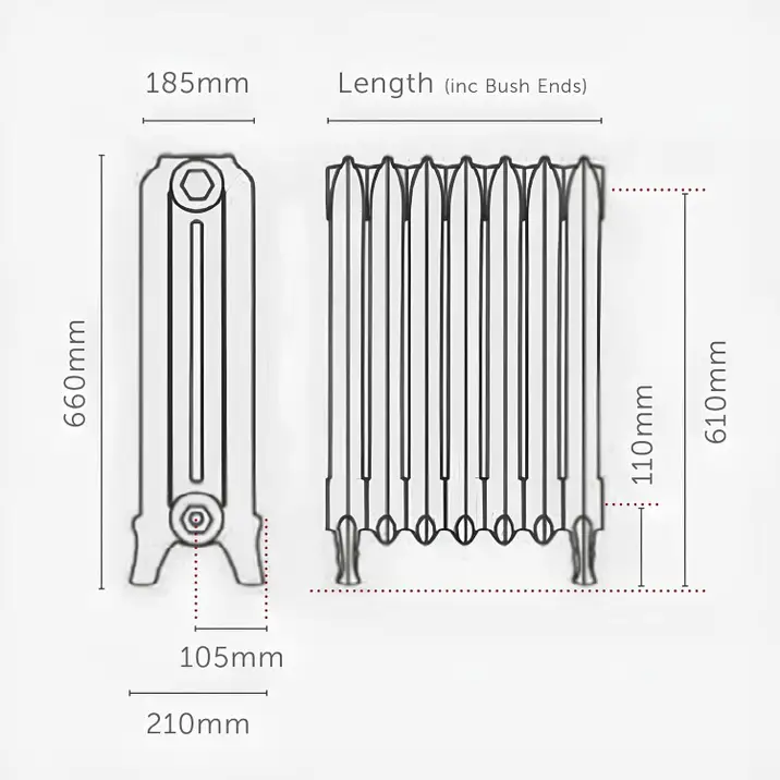 Paladin Piccadilly Cast Iron Radiator Dimensions 660mm.webp
