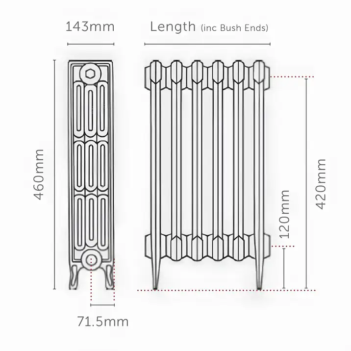 Paladin Victoriana 4 Column Cast Iron Radiator Dimensions 460mm.webp