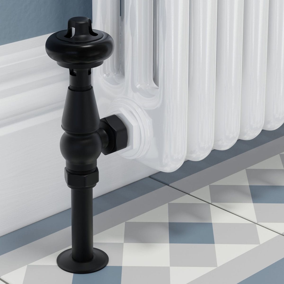 Faringdon Traditional Thermostatic Radiator Valve - Satin Black (Angled TRV) - Image 10
