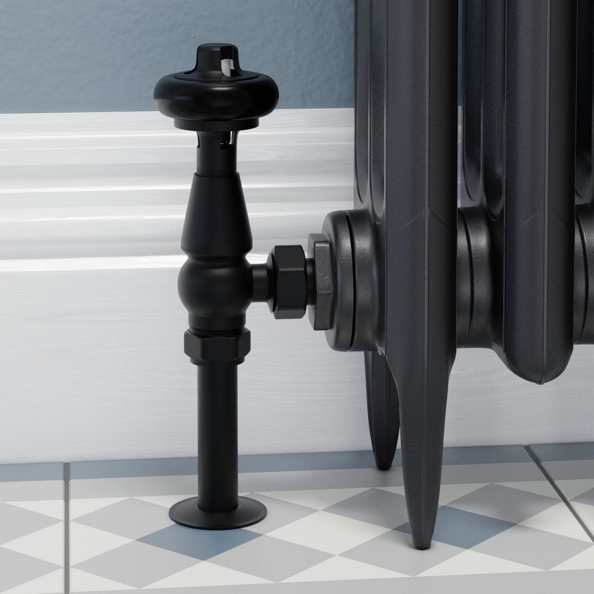 Faringdon Traditional Thermostatic Radiator Valve - Satin Black (Angled TRV) - Image 6