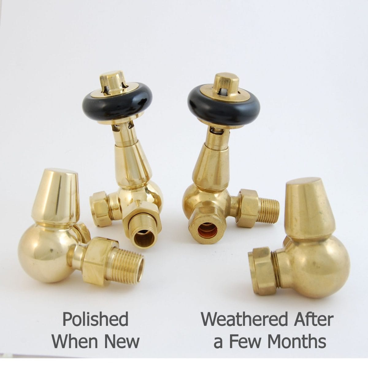 Faringdon Traditional Thermostatic Radiator Valve - Unlacquered Brass (Corner TRV) - Image 12
