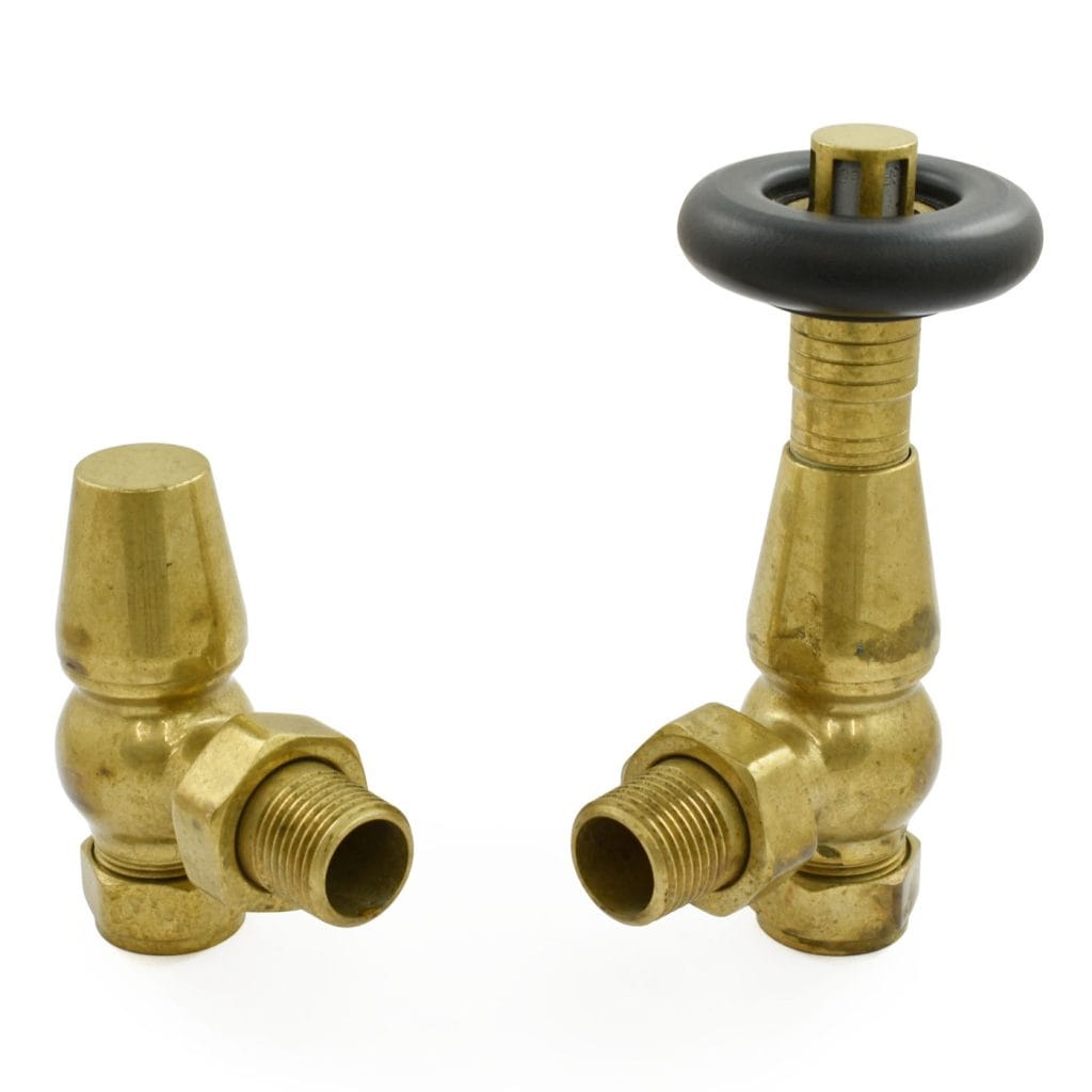 Jaguar Thermostatic Radiator Valve - Unlacquered Brass (Angled TRV).jpg