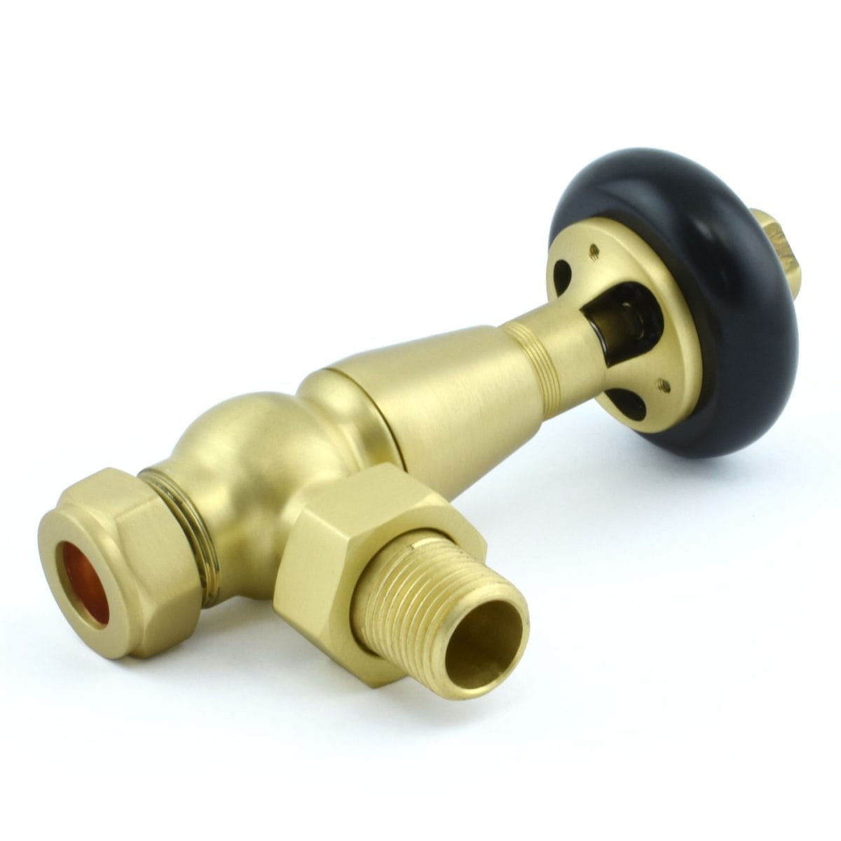 Eton Traditional Radiator Valve - Brushed Brass (Angled Manual) - Image 2