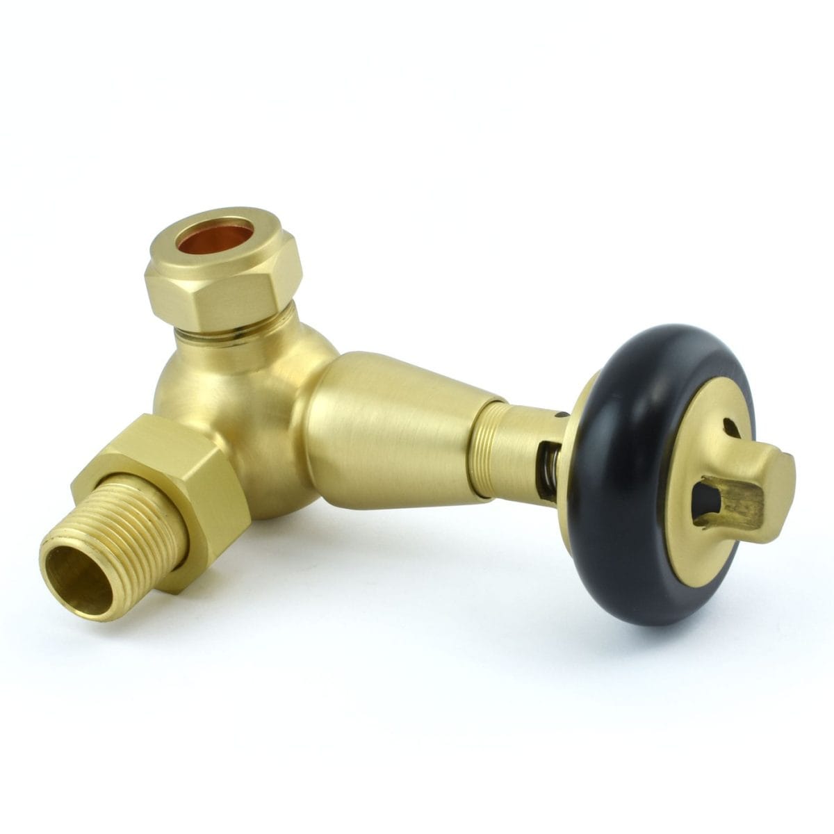 Eton Traditional Radiator Valve - Brushed Brass (Corner Manual) - Image 2