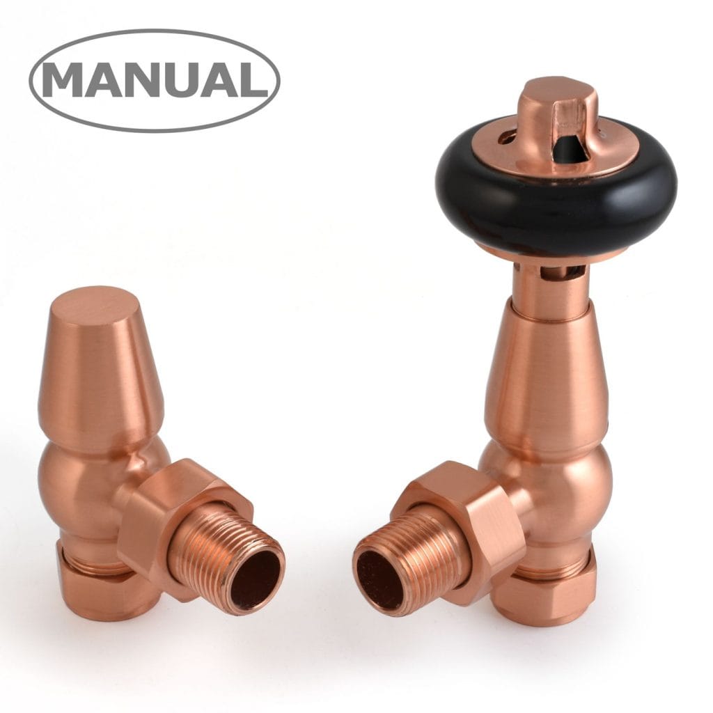 Eton Traditional Radiator Valve - Brushed Copper (Angled Manual).jpg