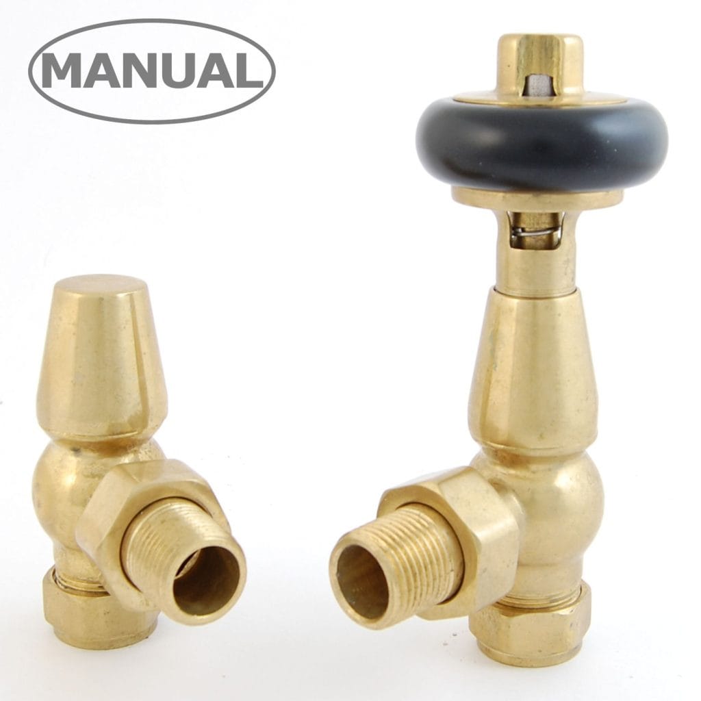 Eton Traditional Radiator Valve - Unlacquered Brass (Angled Manual).jpg