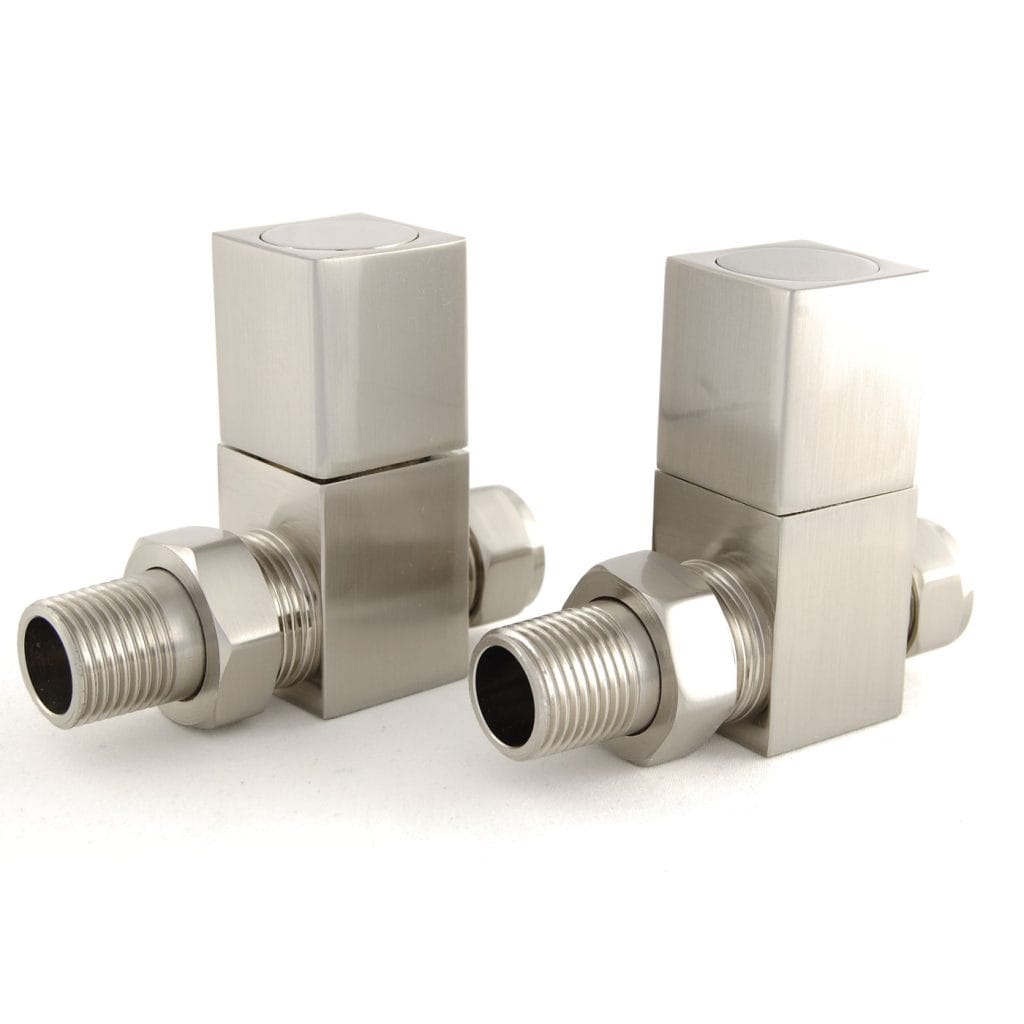 Cubex Square Straight Radiator Valves - Brushed Satin Nickel.jpg