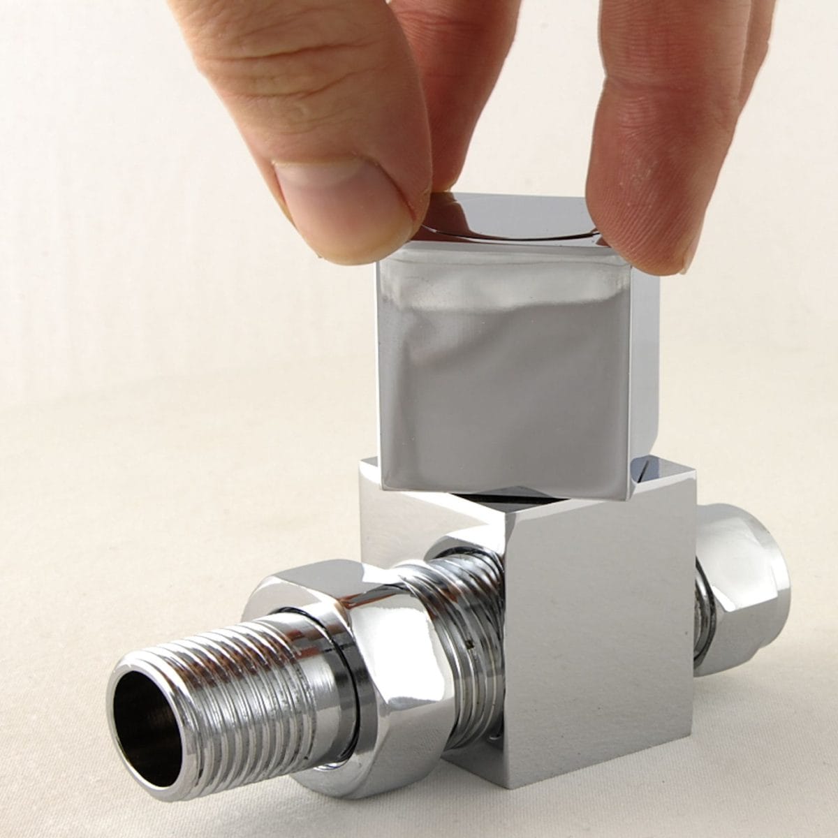 Cubex Square Straight Radiator Valves - Chrome - Image 2