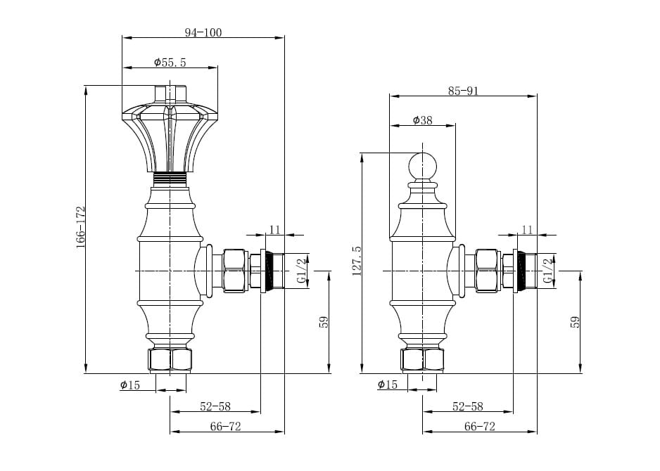 Arroll Valora UK-29 Thermostatic Valve Set — Technical drawing